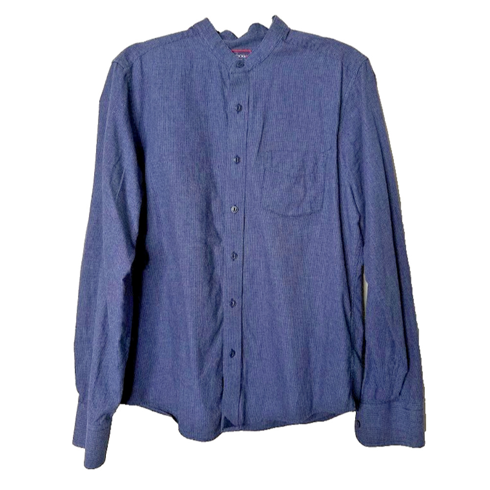 UNTUCKit Mens Medium Slim Fit Shirt Blue Woven Check Mandarin Collar Button Up